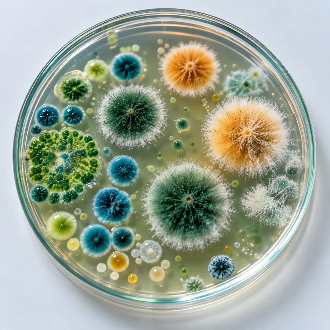 Microbial colonies growing in a petri dish