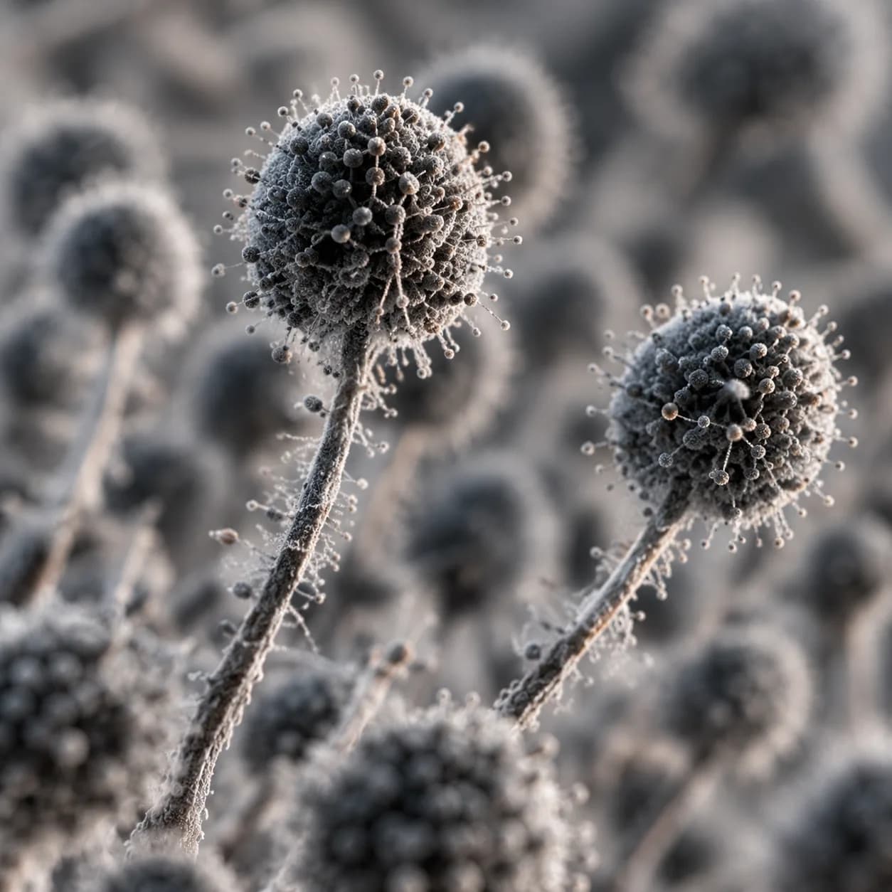 Mould spores under magnification
