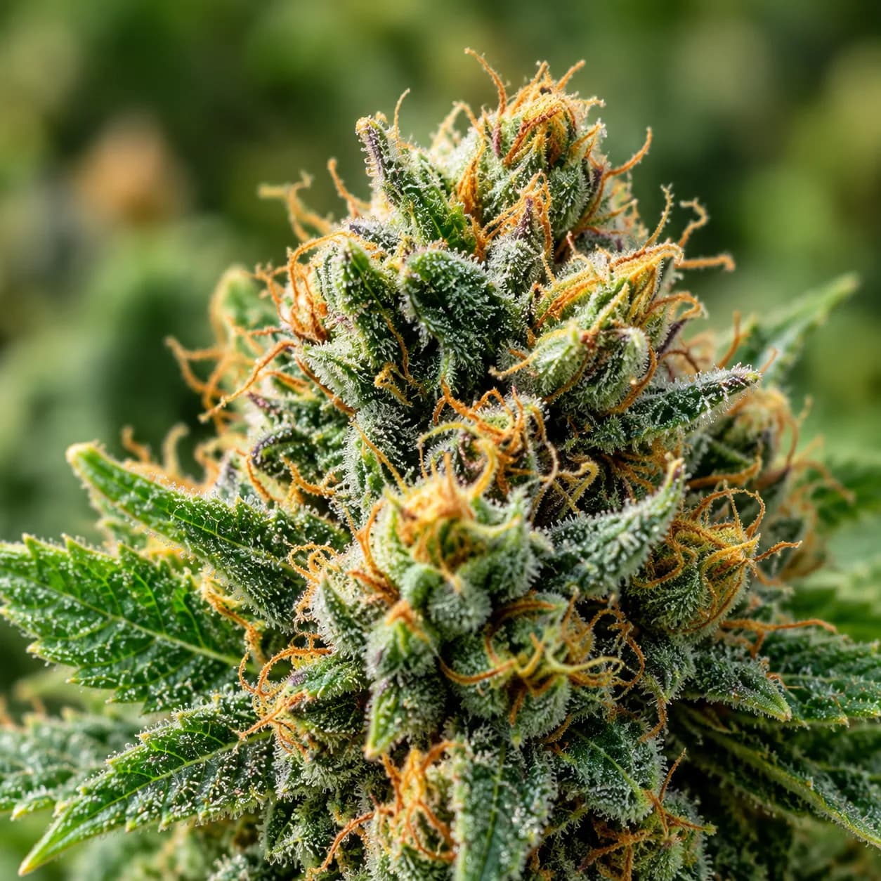 A frosted cannabis bud in close-up