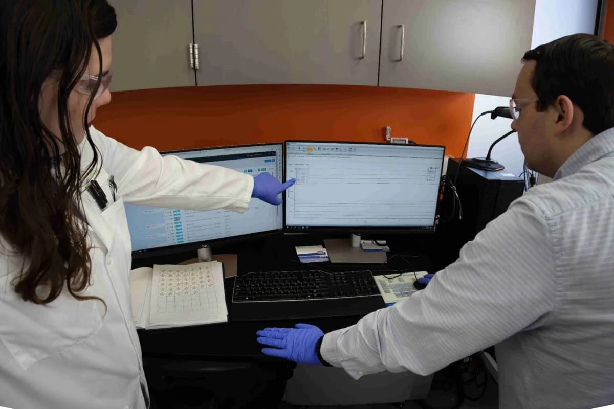 A scientist handling cannabis samples in the laboratory